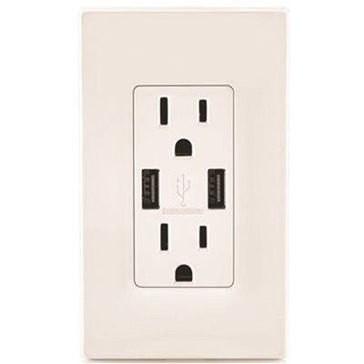 LEVITON® DECORA® COMBINATION USB CHARGER / TAMPER-RESISTANT DUPLEX RECEPTACLE, WHITE, NEMA 5-15R
