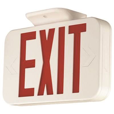 Hubbell Lighting Compass Integrated LED White Exit Sign with NiMh Battery and Red Letters