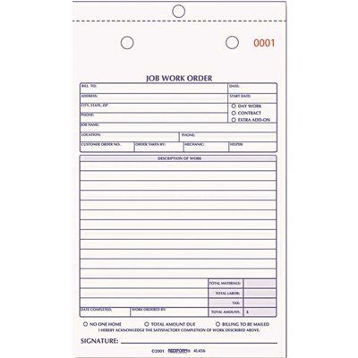 FD.Rediform 5-1/2 in. x 8-1/2 in. Job Work Order Book, 2-Part, (50 per Book)