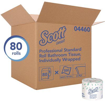 Scott 2-Ply White Individually Wrapped Standard Rolls Bulk Toilet Paper (80 Rolls/Case, 550 Shee
