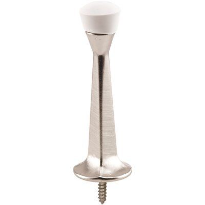 Prime-Line 3 in. Reach Diecast Construction Satin Nickel Baseboard Mount Rigid Door Stop with Wh