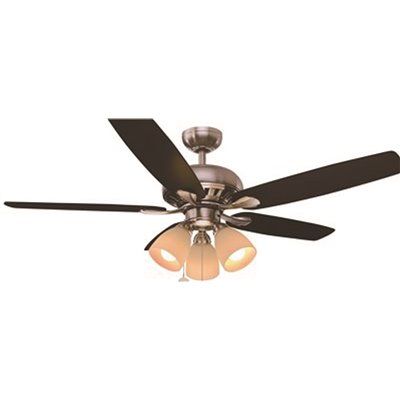 ROCKPORT 52 IN. INDOOR CEILING FAN WITH 3 LED DOWN LIGHTS, BRUSHED NICKEL WITH MATTE BLACK/DARK