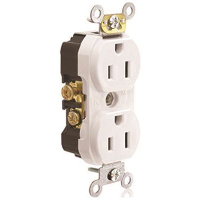 LEVITON® 2-POLE COMMERCIAL GRADE TAMPER-RESISTANT DUPLEX RECEPTACLE, WHITE, NEMA 5-15R, 125 VOLT