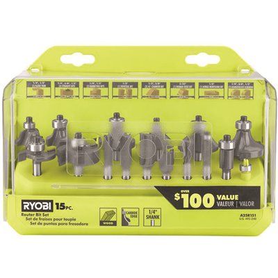 FD.RYOBI Shank Carbide Router Bit Set (15-Piece)