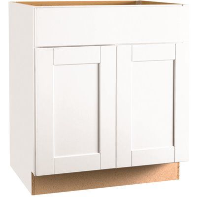 Hampton Bay Shaker Assembled 30 x 34.5 x 21 in. Bathroom Vanity Base Cabinet in Satin White