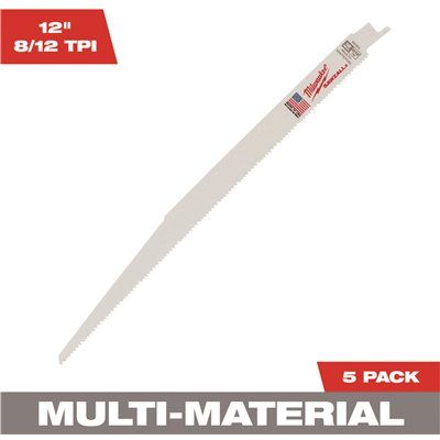 Milwaukee 12 in. 8/12 TPI. Multi-Material Cutting SAWZALL Reciprocating Saw Blades (5-Pack)