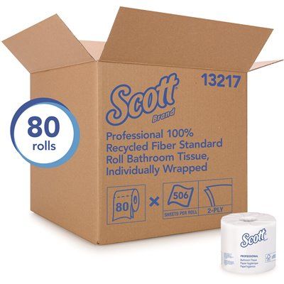 SCOTT® STANDARD ROLL 2-PLY BATH TISSUE, WHITE, 4.1X4.0 IN., 506 SHEETS PER ROLL, 80 ROLLS PER CASE