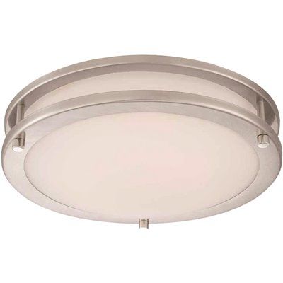 Hampton Bay Flaxmere 11.8 in. Brushed Nickel LED Flush Mount Ceiling Light with Frosted White Gl