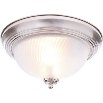 Hampton Bay 11 in. 2-Light Brushed Nickel Flush Mount with Frosted Swirl Glass Shade