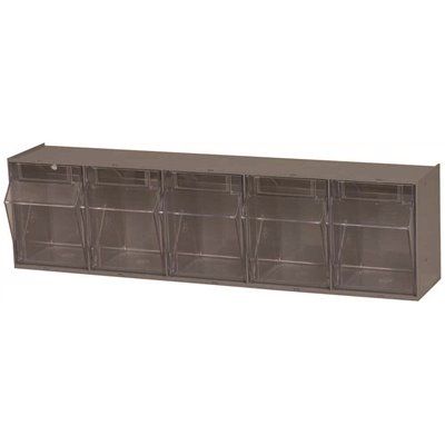 FD.Quantum Storage Systems Clear Tip Out Bin- 5 Compartments Small Part Organizer Gray