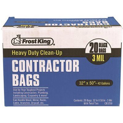 CAN LINER TRASH BAGS CUSTOM FROST KING CONTRACTORS 32X50 42 GAL. 3MIL BLACK 20 PER ROLL