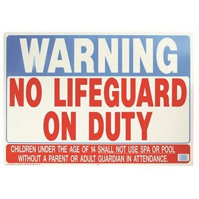 WARNING NO LIFEGUARD ON DUTY SIGN, 28 IN. X 20 IN., POLYETHYLENE