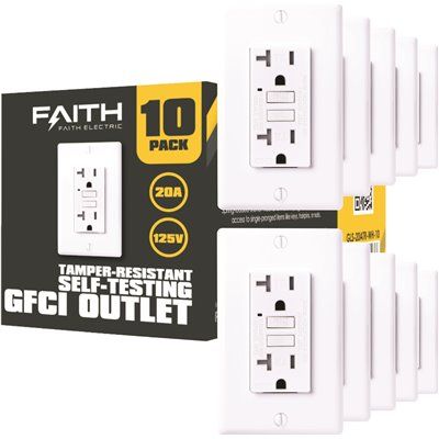 20-Amp 125-Volt GFCI Duplex Tamper Resistant Outlet, GFI Receptacle with Indicator Light and Wal
