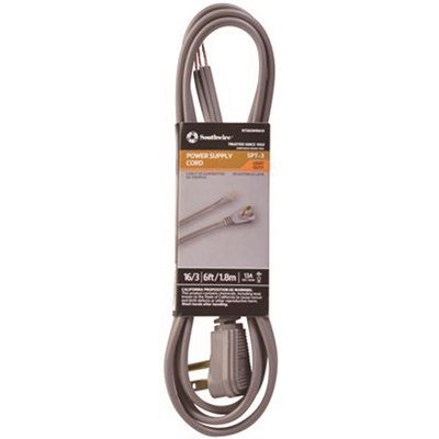 Southwire Flat Garbage Disposal Cord With Right Angle Plug, Spt-3, 16/3, 6 ft