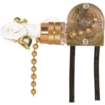 SATCO® ON/OFF CANOPY SWITCH WITH METAL CHAIN AND WHITE CORD, BRASS