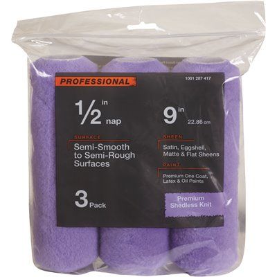 BEST HIGH-CAPACITY POLYESTER KNIT ROLLER COVER, 9 IN. X 1/2 IN. NAP, 3 PER PACK