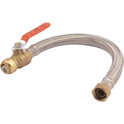 SHARKBITE® WATER HEATER CONNECTOR WITH BALL VALVE, STAINLESS STEEL, 3/4 IN. X 3/4 IN. FIP, 18 IN