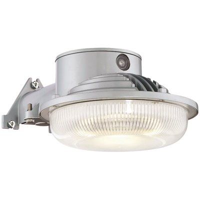 EnviroLite 5 in. Gray LED Outdoor Security Flood Light with Textured Glass Lens and Dusk-to-Dawn