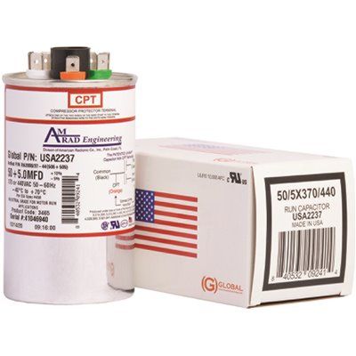 Amrad Engineering ROUND USA-MADE MOTOR RUN CAPACITOR, 50/5 MFD, 370/440 VAC