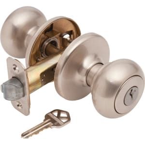 Kwikset® Tylo® Door Knob With Smartkey Security™, Flat Ball, Entry, Grade 3, Metal, Satin Nickel