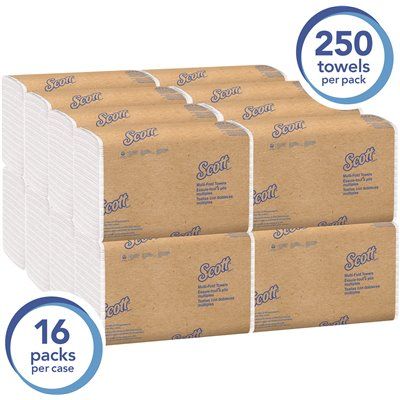 Scott multi-fold Paper Towels with Fast-Drying Absorbency Pockets White (16-Packs/Case, 250 mult