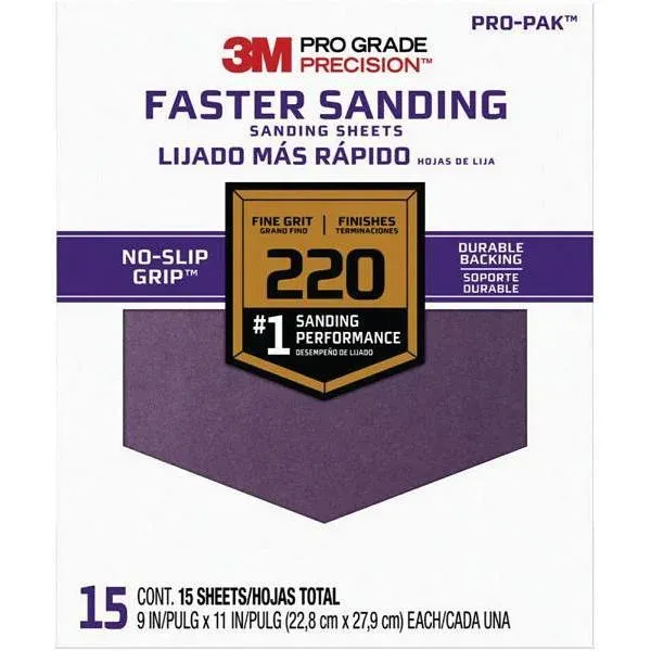 3m Pro Grade Precision 9 In X 11 In 220 Grit Fine Sanding Sheets Package Of 15