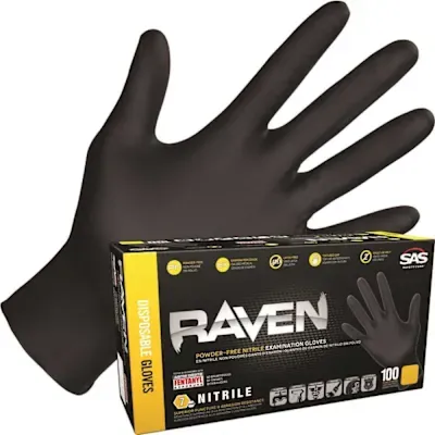 SAS SAFETY® RAVEN™ DISPOSABLE POWDER-FREE NITRILE GLOVES, EXTRA-LARGE, BLACK, 6 MIL, 100 GLOVES