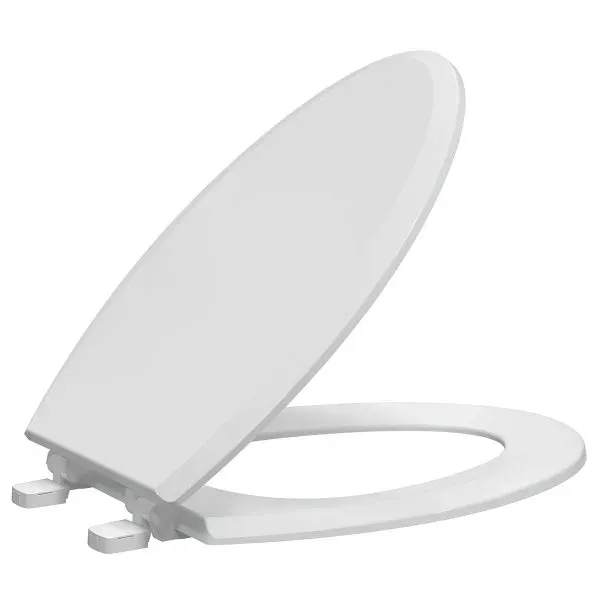Beveled Edge Elongated Wood Closed Front Toilet Seat in. White