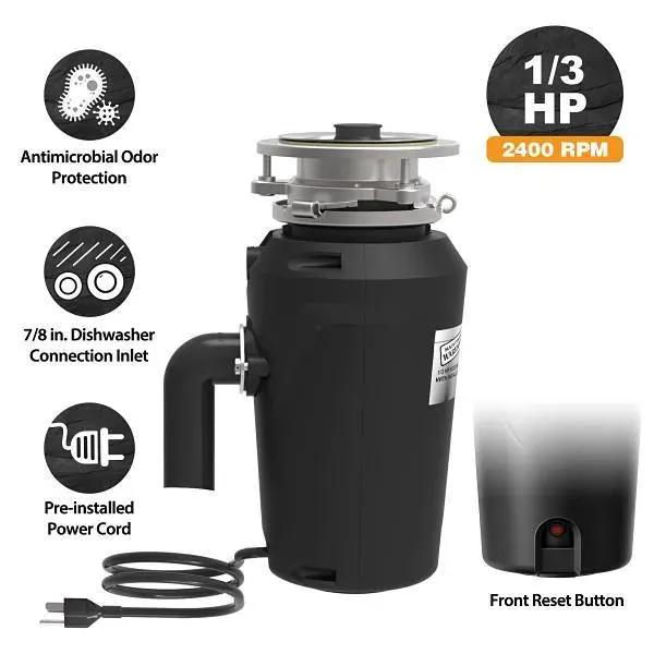 Maintenance Warehouse® 1/3 HP Continuous Feed Garbage Disposal Corded With Bio-Shield Odor Protection