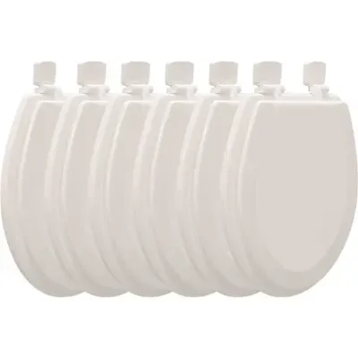 Beveled Edge Round Wood Closed Front Toilet Seat in. White
