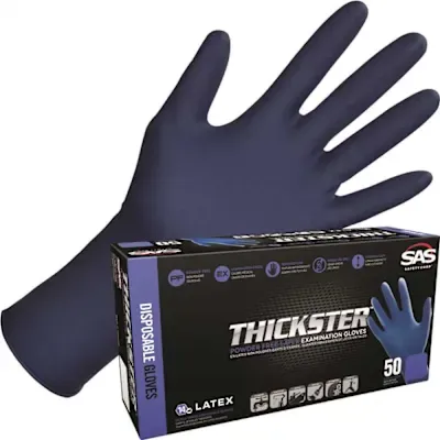 SAS SAFETY DISPOSABLE POWDER-LESS THICKSTER LATEX GLOVES, EXTRA-LARGE