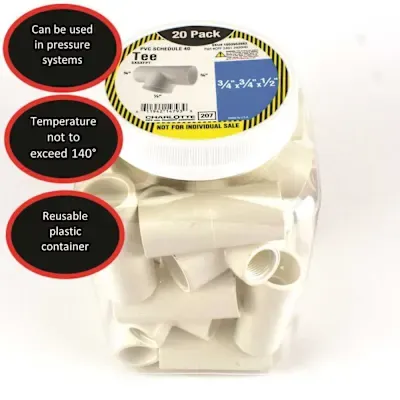 Charlotte Pipe 3/4 in. x 3/4 in. x 1/2 in. PVC Tee Pro Pack (20-Pack)