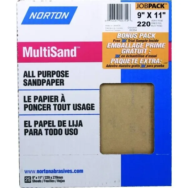 Norton 9 X 11&quot; Very Fine 220-Grit Adalox Sand Paper Sheet 25/Pk