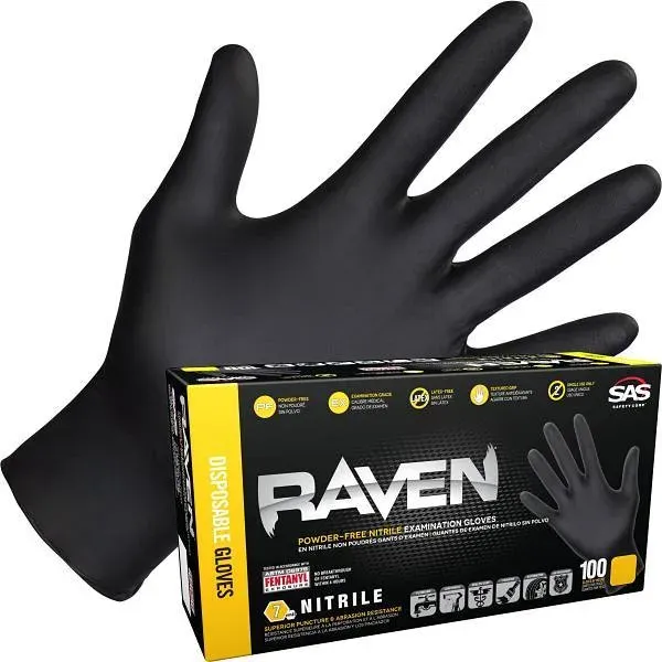 Sas Safety® Raven Disposable Nitrile Exam Gloves, Large, Package Of 100
