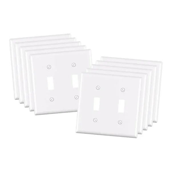 Maintenance Warehouse 2-Gang Unbreakable Polycarbonate Jumbo Toggle Wall Plate In Gloss White, 10-Pack
