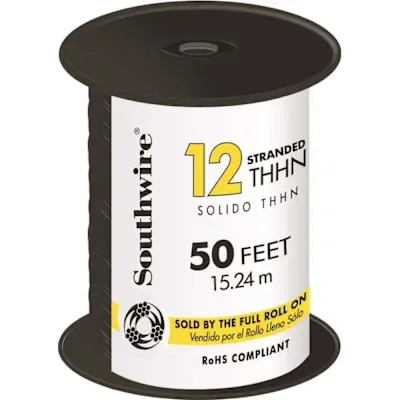 Southwire 50 ft. 12 Black Stranded CU THHN Wire