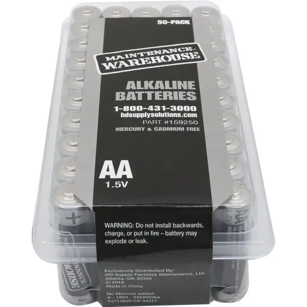 Maintenance Warehouse® AA Alkaline Battery, Package Of 50