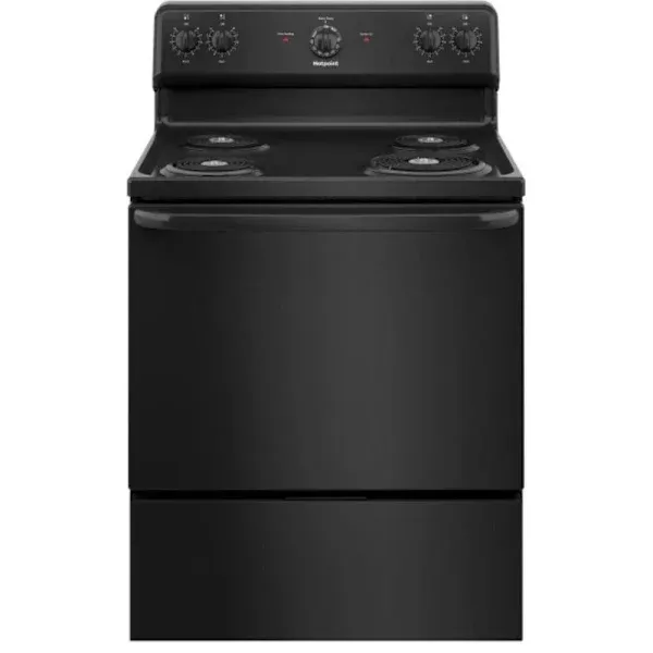 Hotpoint ENERGY STAR 30 In. 5.0 cu. ft. Coil Electric Freestanding Range, Standard Clean, Black