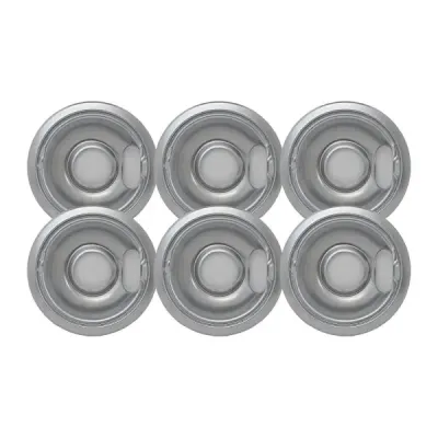 USE 323157365.ELECTRIC RANGE DRIP PAN FITS WHIRLPOOL® RANGES, CHROME, 6 IN., 6 PER PACK