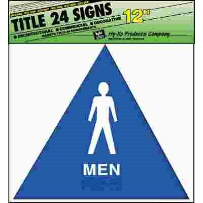 Hy-Ko Braille "Men" Triangle Restroom Sign, Ada, Self-Adhesive Plastic, 12 X 12"
