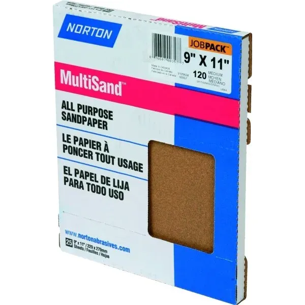 Norton 9 X 11" Medium 120-Grit Adalox Sand Paper Sheet 25/Pk
