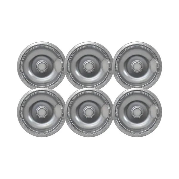 USE 323157356.ELECTRIC RANGE DRIP PAN FITS GE® AND HOTPOINT® RANGES, CHROME, 8 IN., 6 PER PACK