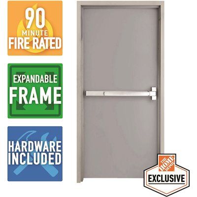 FD Armor Door 36 In. X 80 In. Fire-Rated Left-Hand Steel Commercial Door W/ Panic Bar And Adjustable Frame