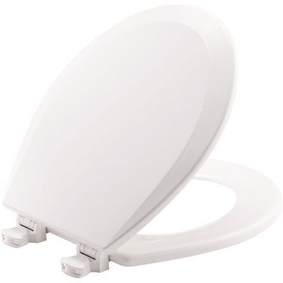 Bemis Durable Hinge Easy-Clean Round Enameled Wood Closed Front Toilet Seat In White