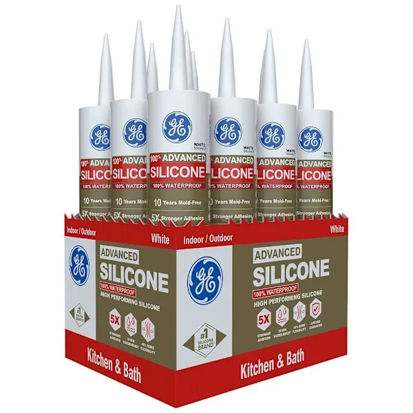 GE 10.1 Oz Silicone 2 Kitchen And Bath Sealant, White, Case Of 12