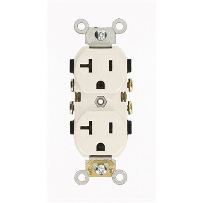 Leviton 20 Amp 125v Narrow Duplex Outlet Straight Blade Self Grounding, White