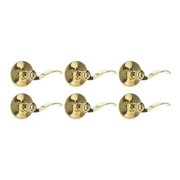 Wave Privacy Door Lever 2-3/8" and 2-3/4" Backset Grade 3 Bright Brass 6-Pack