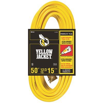 Prime Wire &amp; Cable® 50ft 12/3 Sjtw Jobsite® Outdoor Extension Cord (Yellow)
