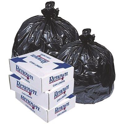 Renown Pcr Can Liner, 33 Gal., 0.9 Mil, Low-Density, Black, 33" X 39", Case Of 250