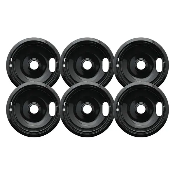 USE 323157351- PORCELAIN-COATED DRIP PAN FOR WHIRLPOOL® ELECTRIC RANGES, BLACK, 8 IN., PACK OF 6